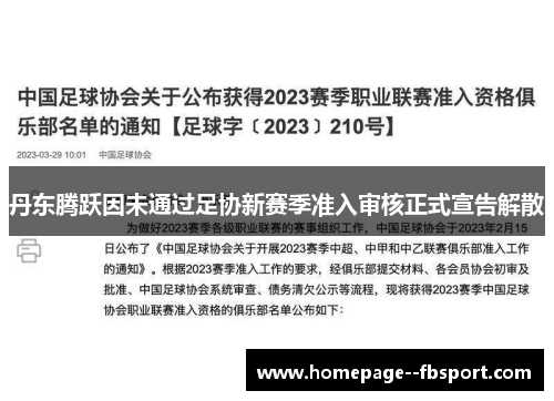 丹东腾跃因未通过足协新赛季准入审核正式宣告解散
